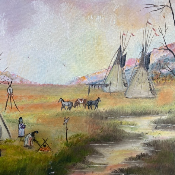 20 x 16  Framed Native American Western Oil Painting - Picture 2 of 9